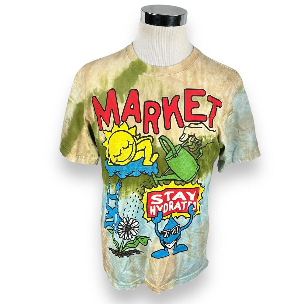 Market‎ T-Shirt Men’s Large Tie-Dye Stay Hydrated Cotton Crew Neck Streetwear